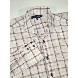 Bogosse Button Down Shirt Mens 4 Large White Burgundy Plaid Excellent Tailored